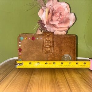 Brown Leather Wallet with Embroidered Accents